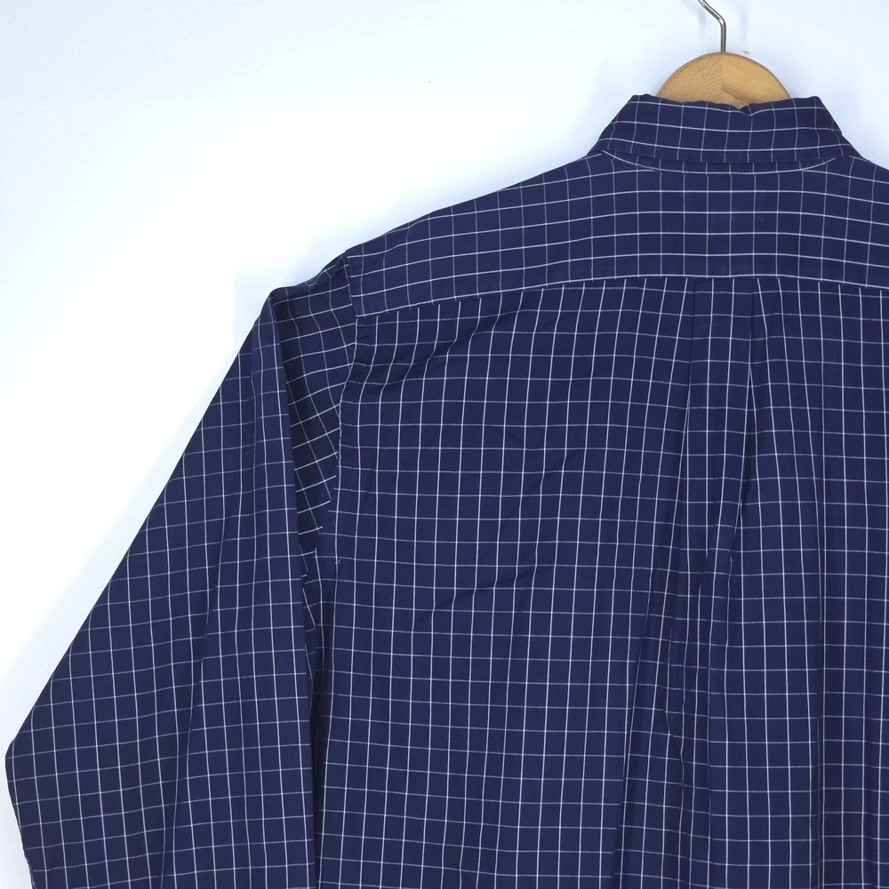 LL Bean Button Down Shirt Mens Large Navy Blue Check Long Sleeve Office Business - Picture 12 of 15